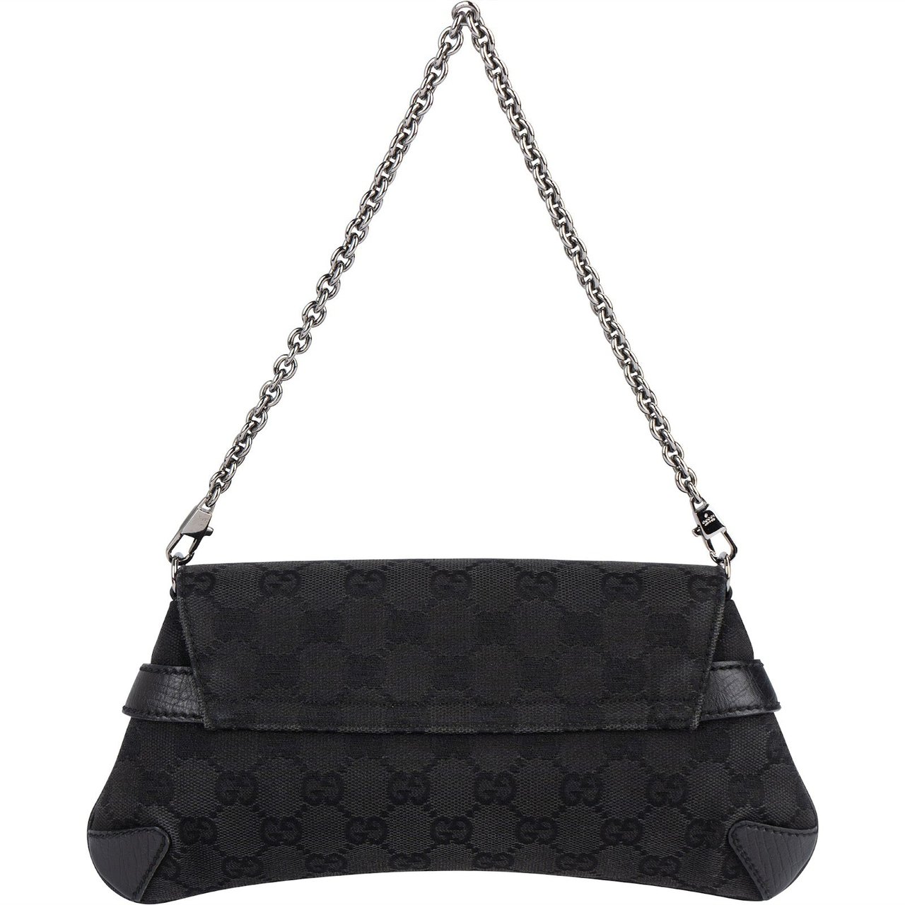 Gucci Gucci Monogram GG Black Horsebit Chain Pochette Handbag Zwart