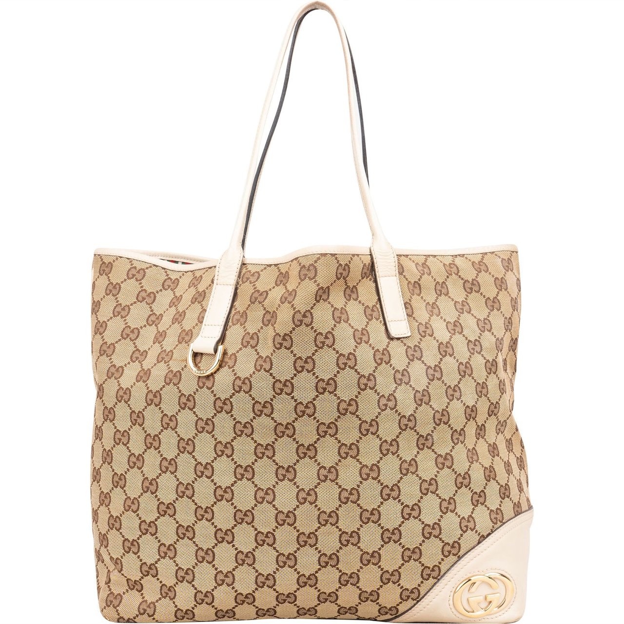 Gucci Gucci Monogram GG Canvas New Britt Tote Shoulder Bag Beige