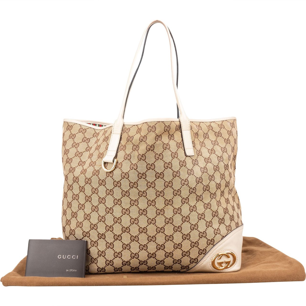 Gucci Gucci Monogram GG Canvas New Britt Tote Shoulder Bag Beige