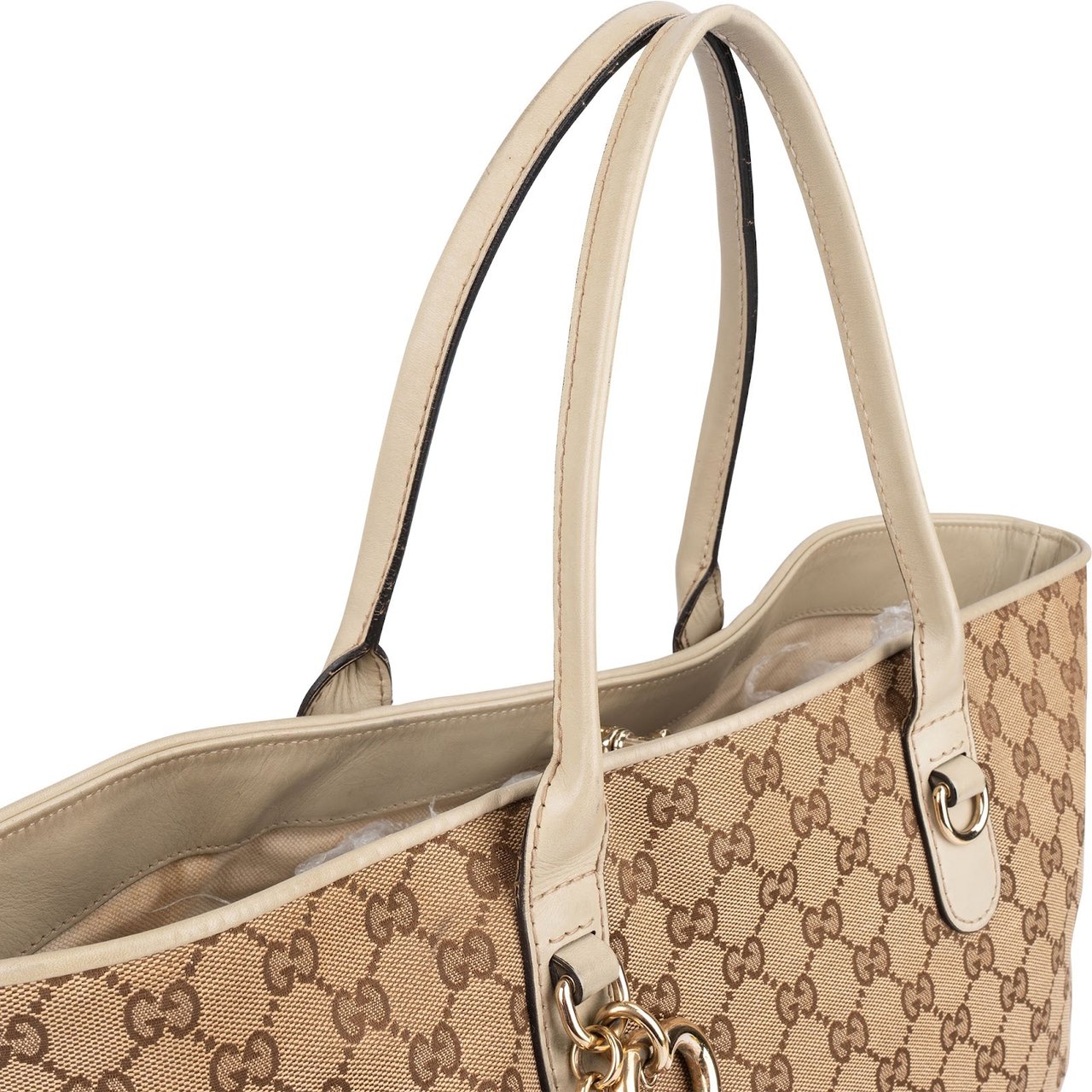 Gucci Gucci Monogram GG Canvas Lovely Heart Bit Tote Handbag Beige