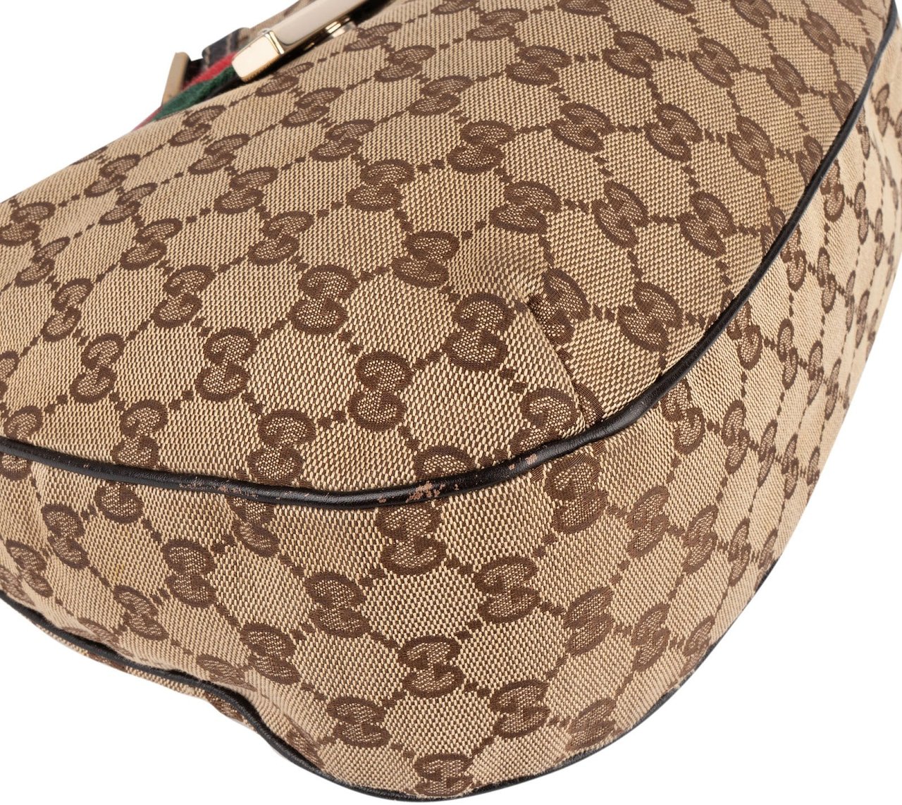 Gucci Gucci Monogram GG Canvas Sherry Line Web Stripe Hobo Shoulder Bag Beige