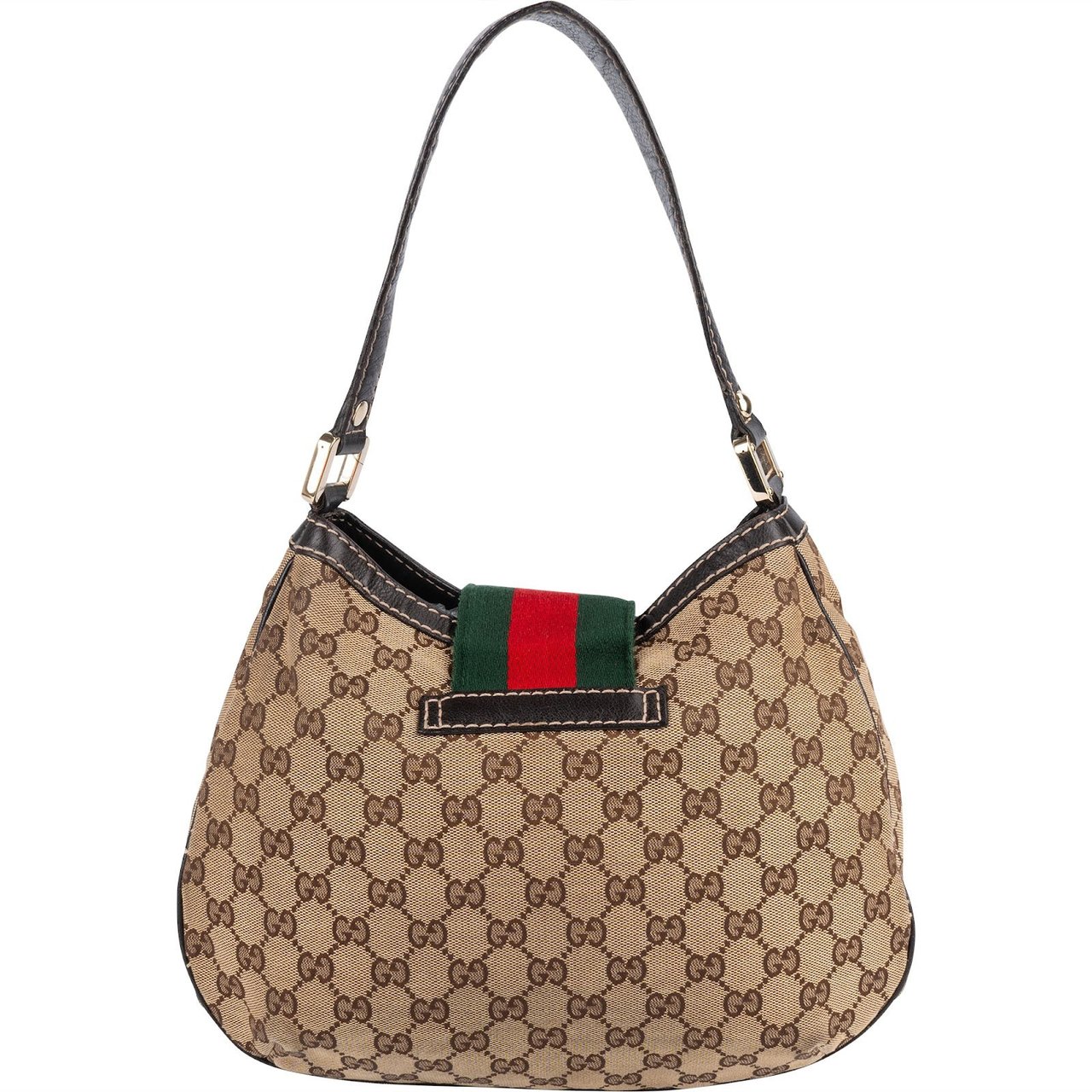 Gucci Gucci Monogram GG Canvas Sherry Line Web Stripe Hobo Shoulder Bag Beige