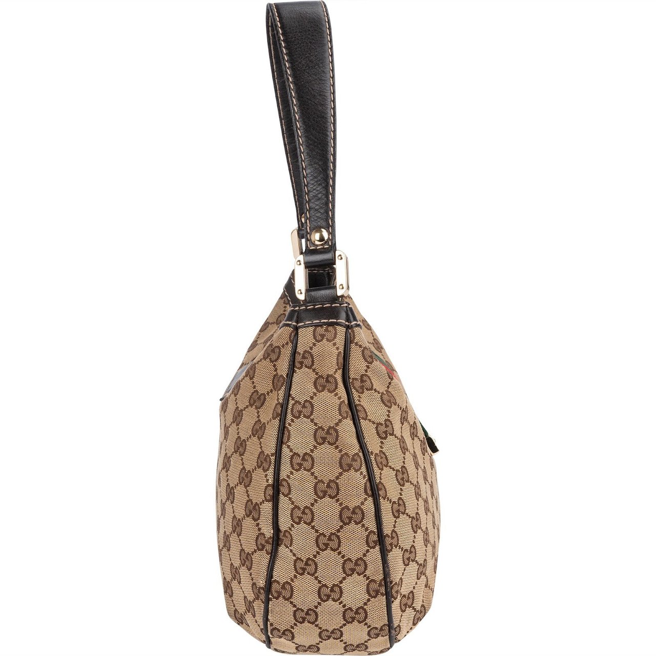 Gucci Gucci Monogram GG Canvas Sherry Line Web Stripe Hobo Shoulder Bag Beige