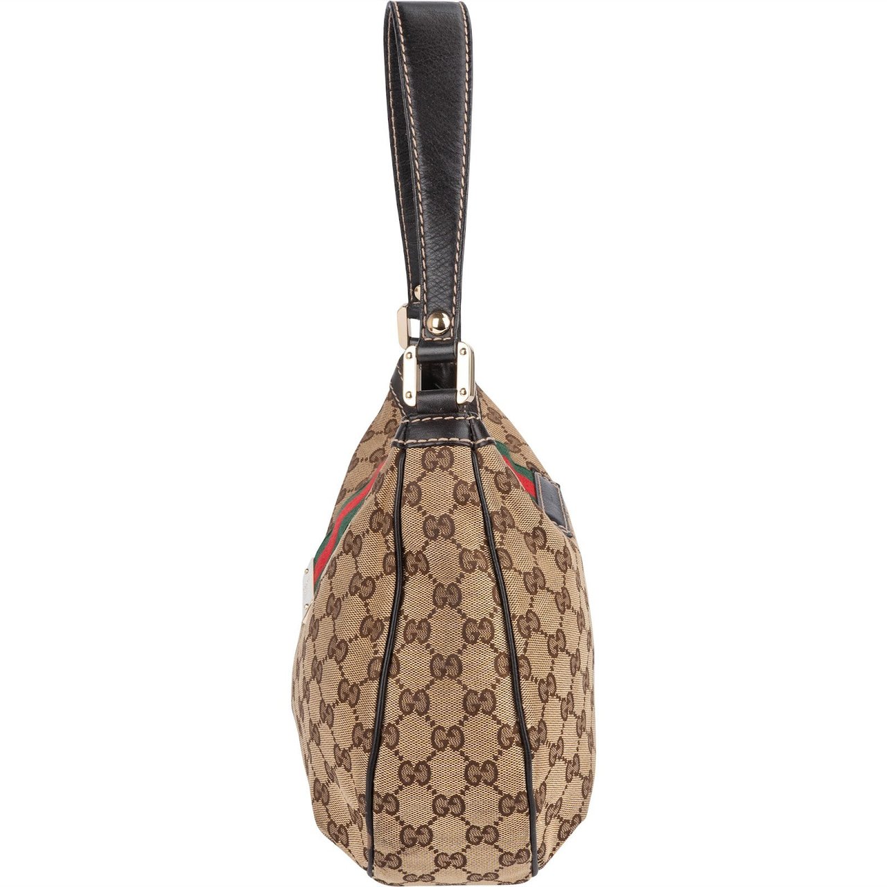 Gucci Gucci Monogram GG Canvas Sherry Line Web Stripe Hobo Shoulder Bag Beige