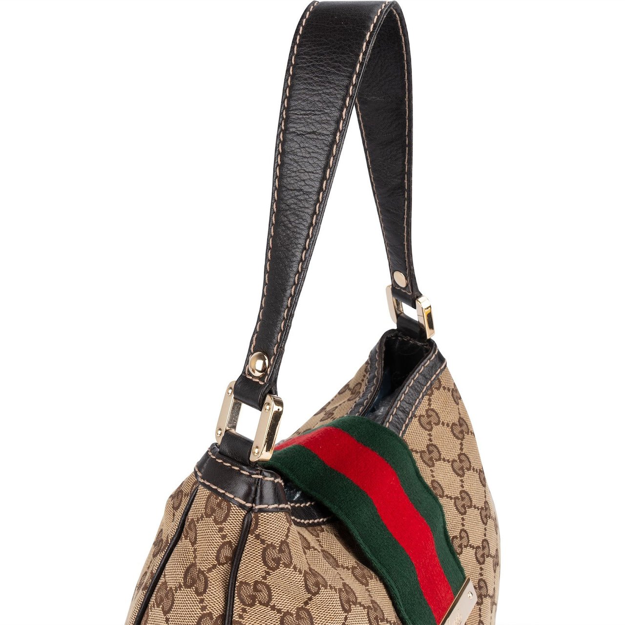Gucci Gucci Monogram GG Canvas Sherry Line Web Stripe Hobo Shoulder Bag Beige