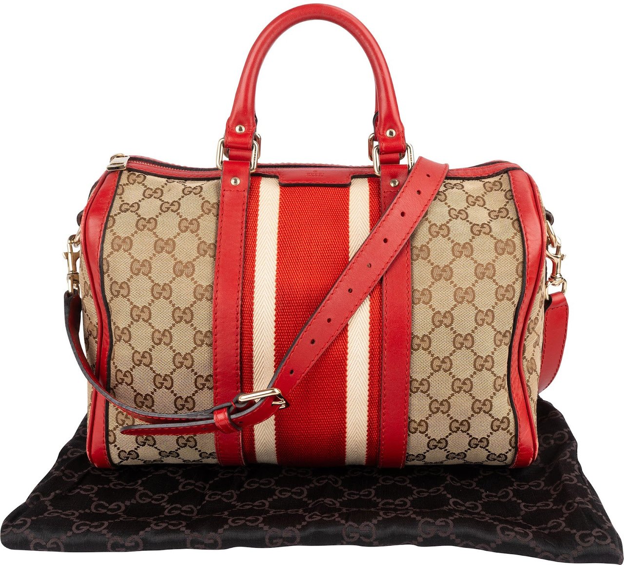 Gucci Monogram GG Canvas Vintage Web Boston Handbag Beige