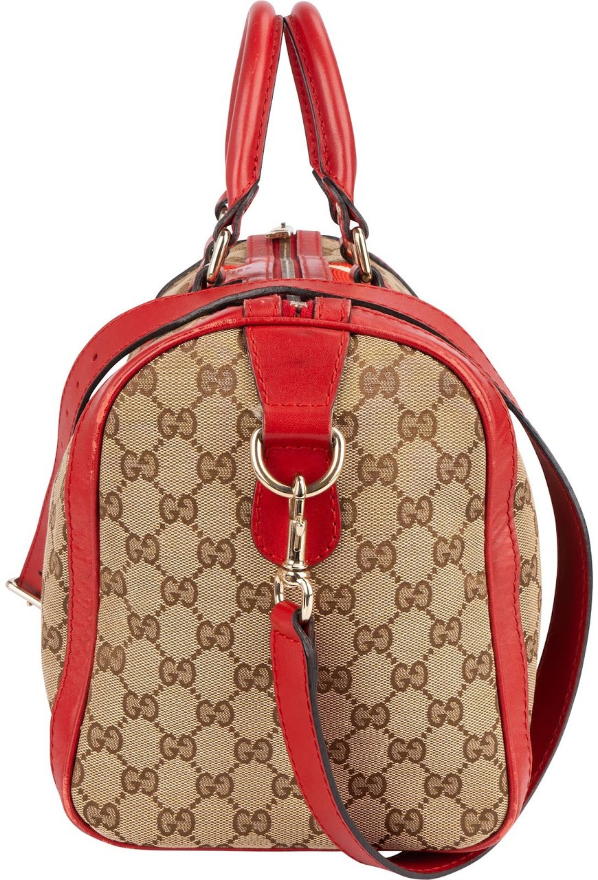 Gucci Monogram GG Canvas Vintage Web Boston Handbag Beige