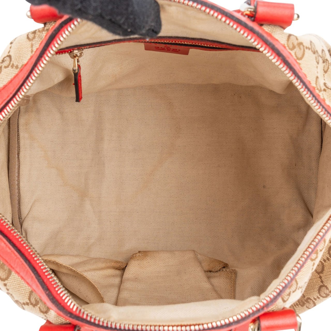 Gucci Monogram GG Canvas Vintage Web Boston Handbag Beige