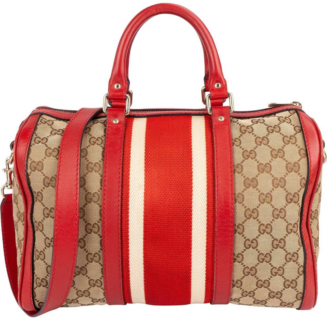Gucci Monogram GG Canvas Vintage Web Boston Handbag Beige