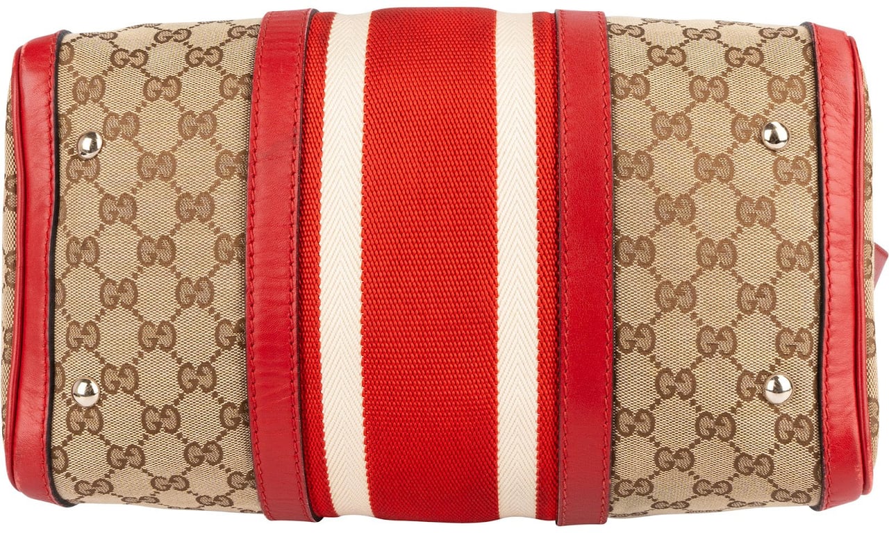 Gucci Monogram GG Canvas Vintage Web Boston Handbag Beige