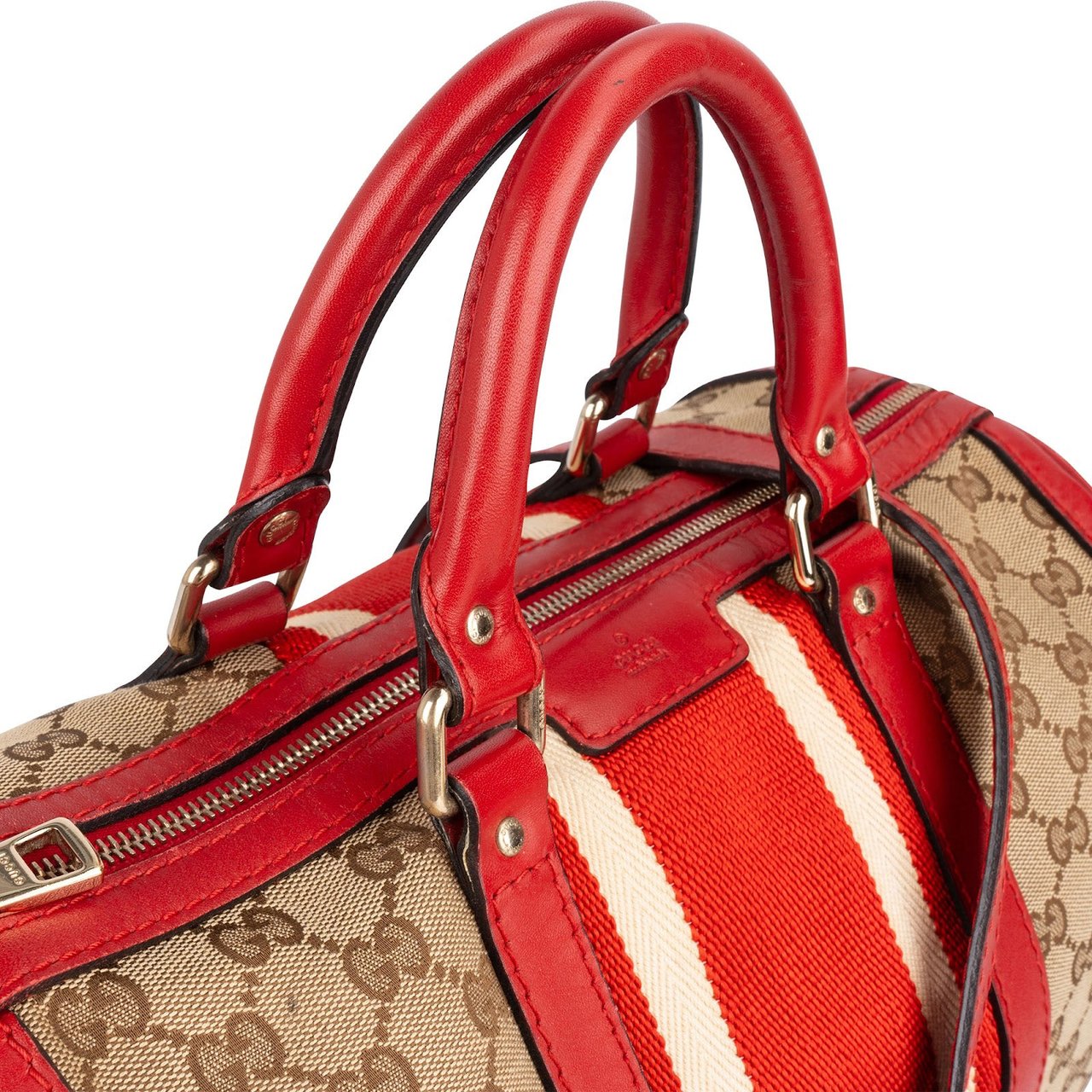 Gucci Monogram GG Canvas Vintage Web Boston Handbag Beige