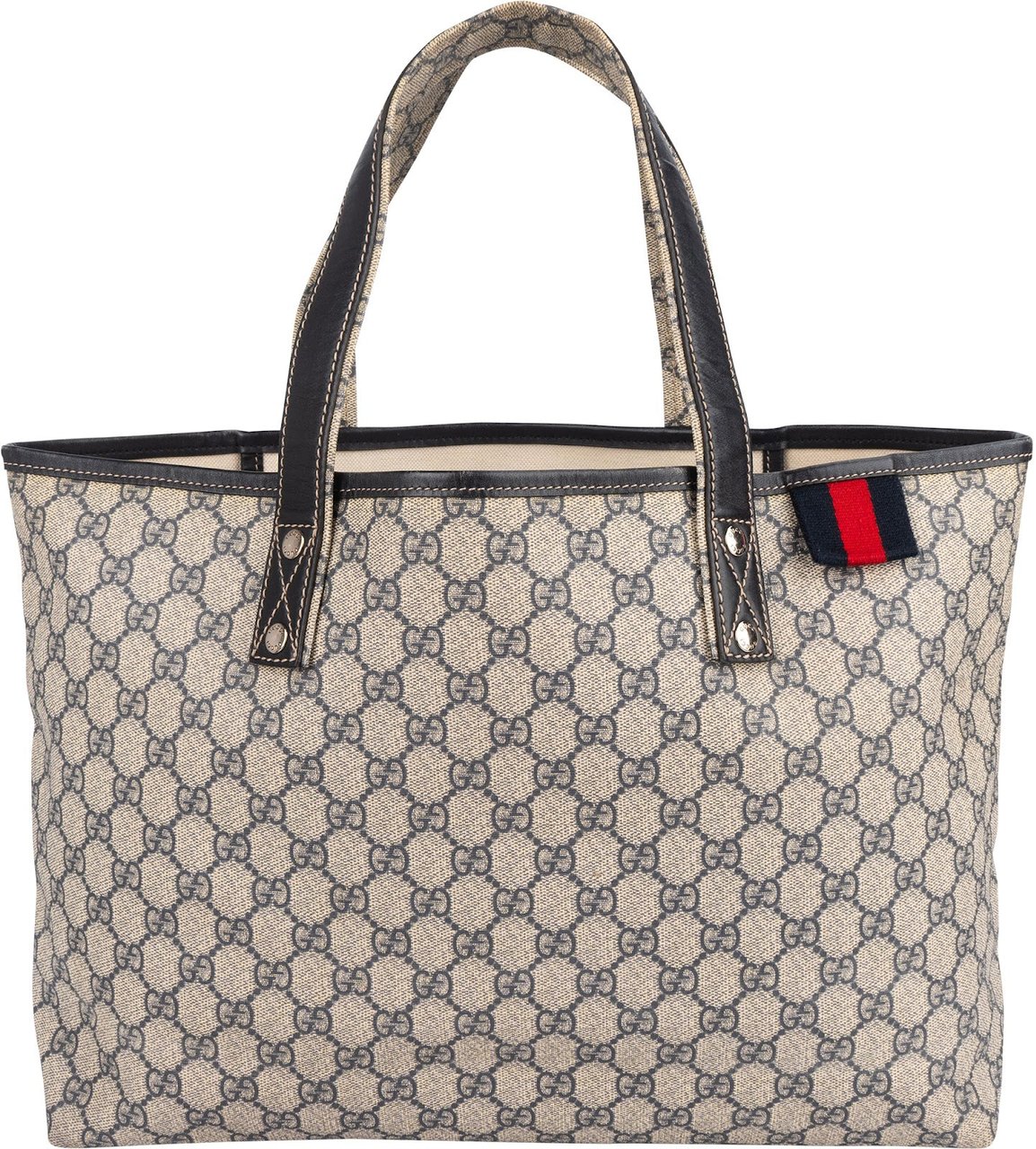 Gucci Gucci Monogram GG Supreme Canvas Web Tote Handbag Beige