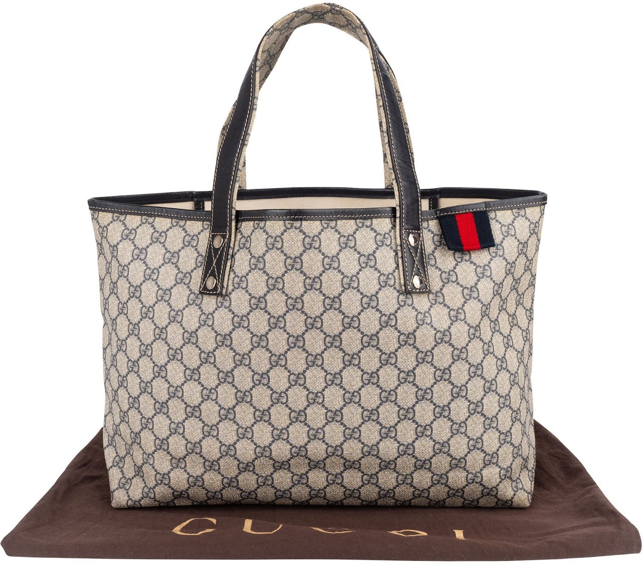Gucci Gucci Monogram GG Supreme Canvas Web Tote Handbag Beige