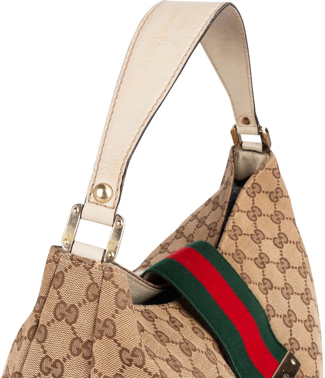 Gucci Gucci Monogram GG Canvas Web Hobo Shoulder Bag Beige