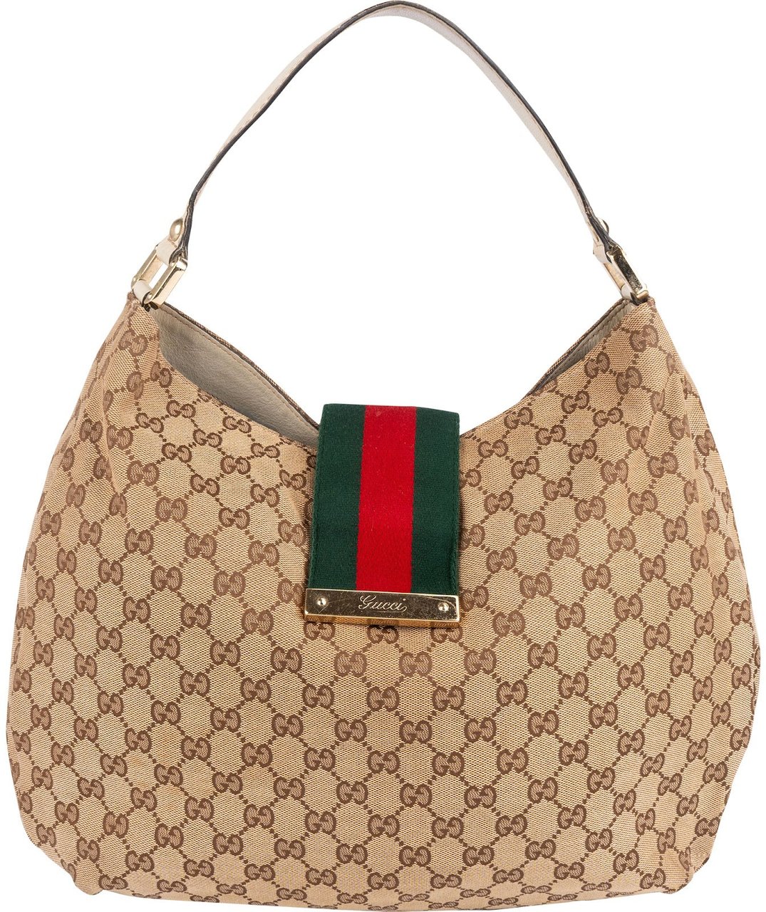Gucci Gucci Monogram GG Canvas Web Hobo Shoulder Bag Beige