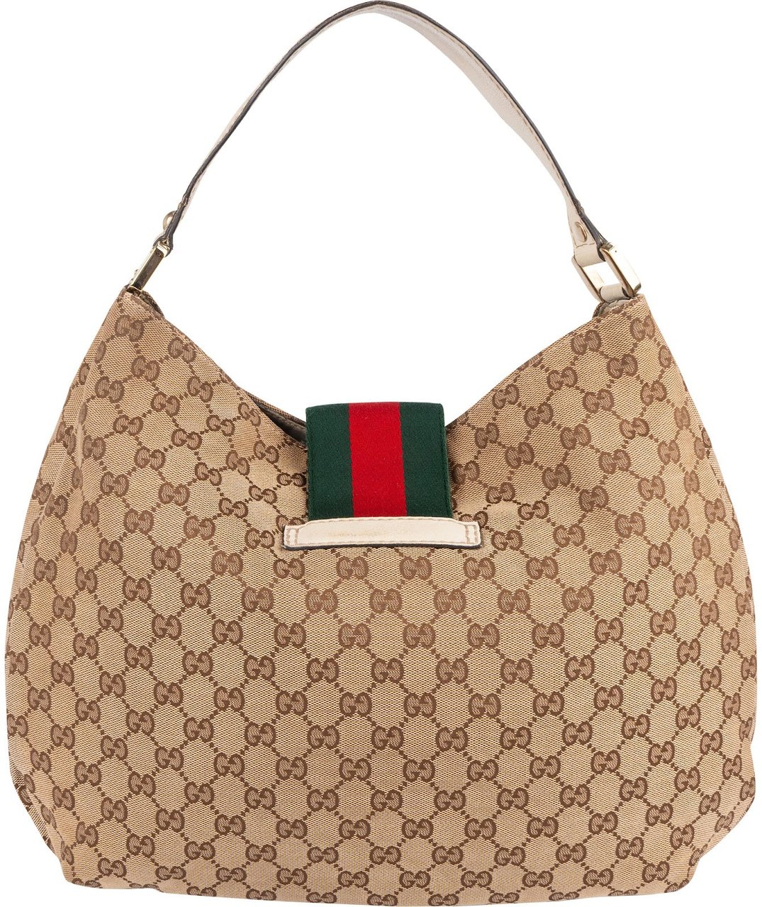 Gucci Gucci Monogram GG Canvas Web Hobo Shoulder Bag Beige