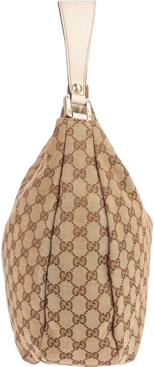 Gucci Gucci Monogram GG Canvas Web Hobo Shoulder Bag Beige