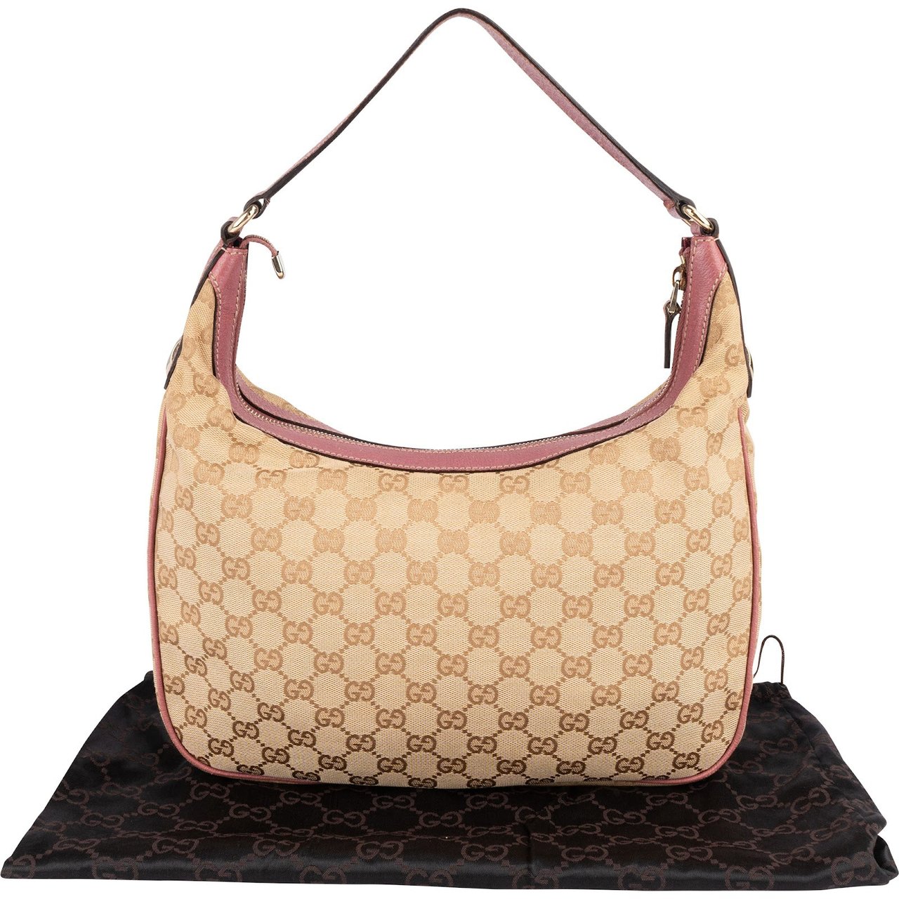 Gucci Gucci Monogram GG Canvas Hobo Shoulder Bag Beige