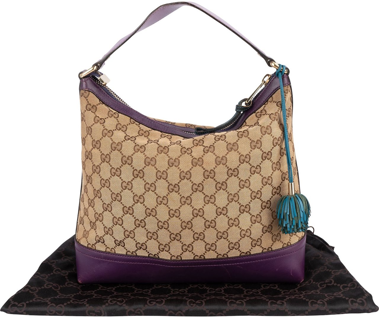 Gucci Gucci Monogram GG Canvas Leather Tassel Handbag Beige