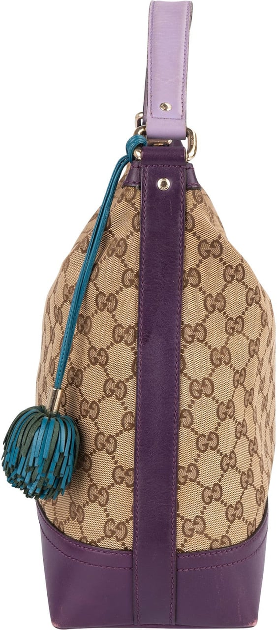 Gucci Gucci Monogram GG Canvas Leather Tassel Handbag Beige