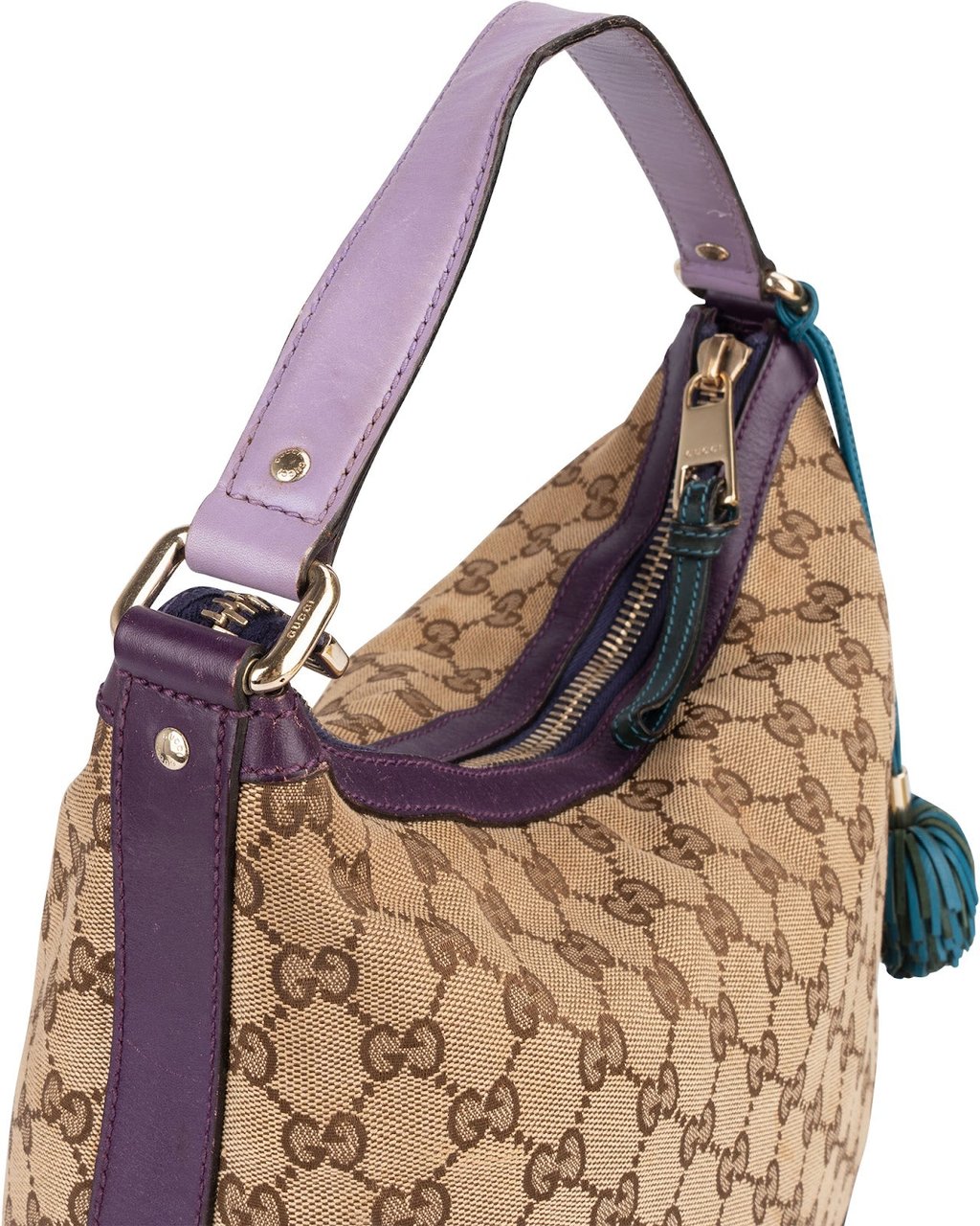 Gucci Gucci Monogram GG Canvas Leather Tassel Handbag Beige