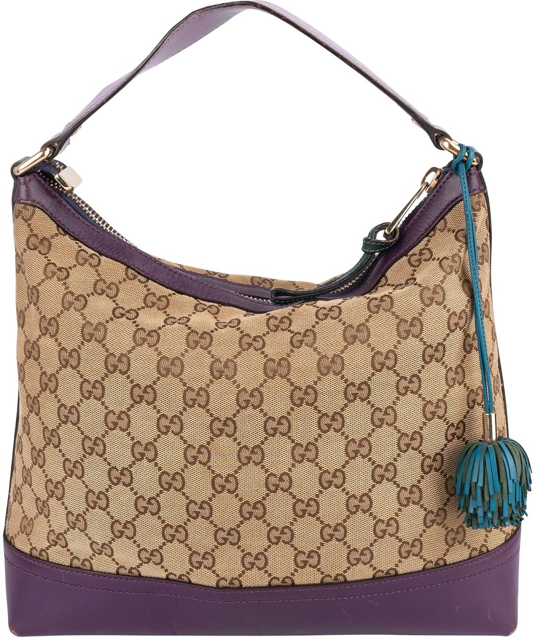 Gucci Gucci Monogram GG Canvas Leather Tassel Handbag Beige
