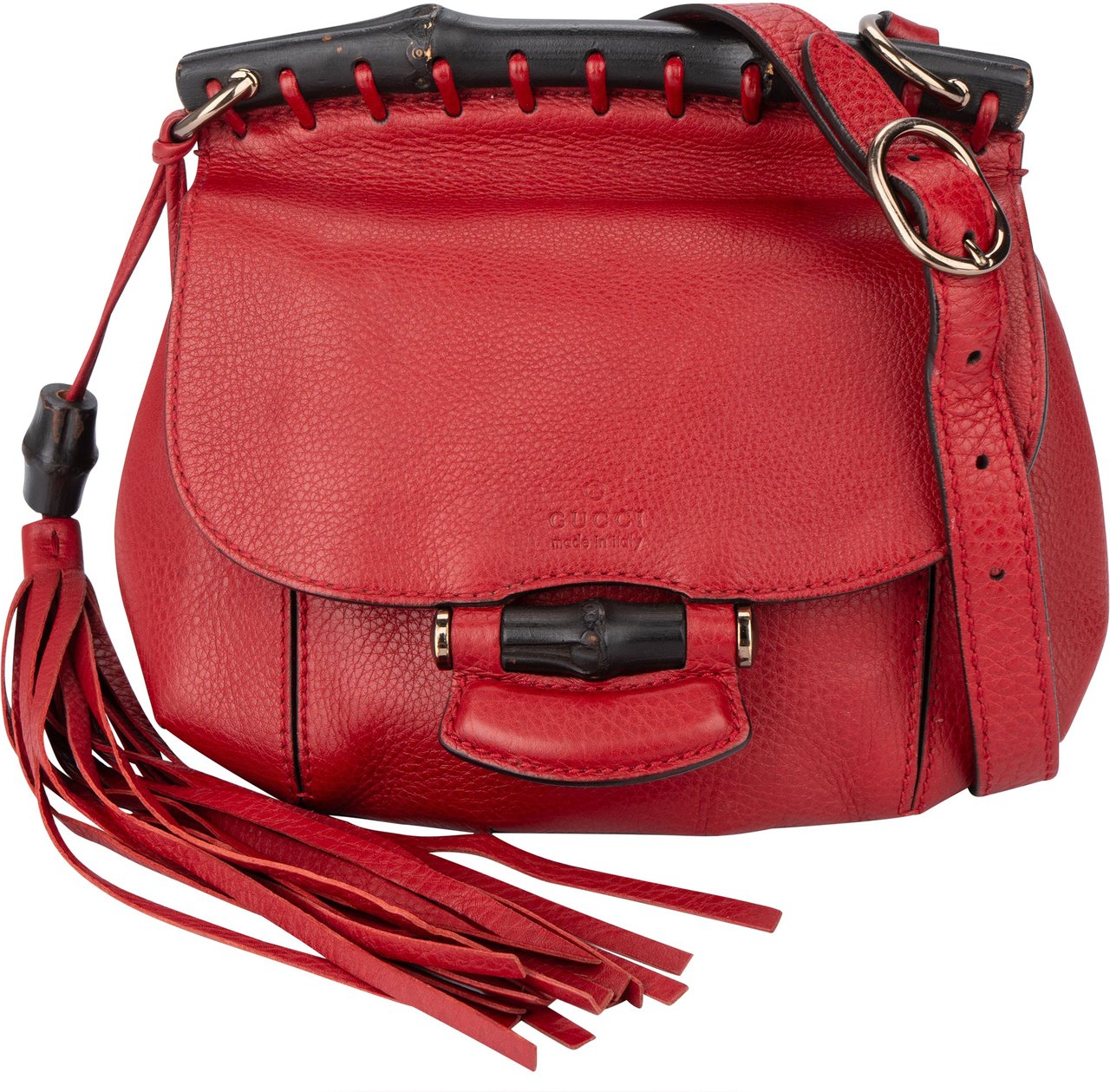 Gucci Gucci Red Leather Bamboo Crossbody Bag Divers
