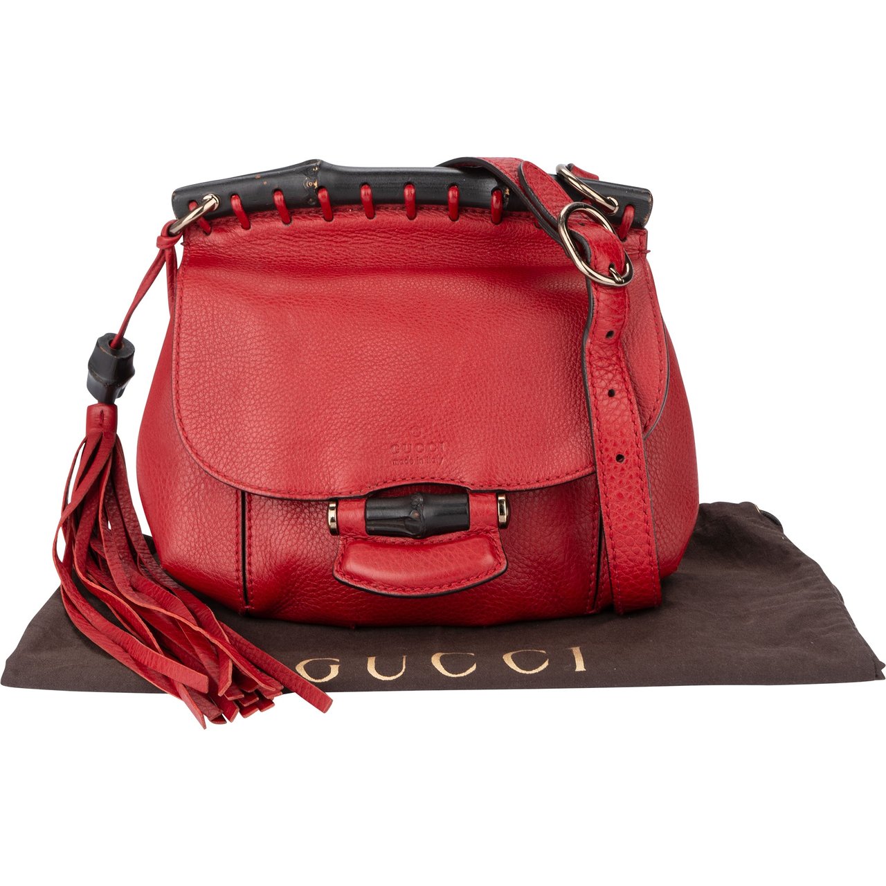Gucci Gucci Red Leather Bamboo Crossbody Bag Divers