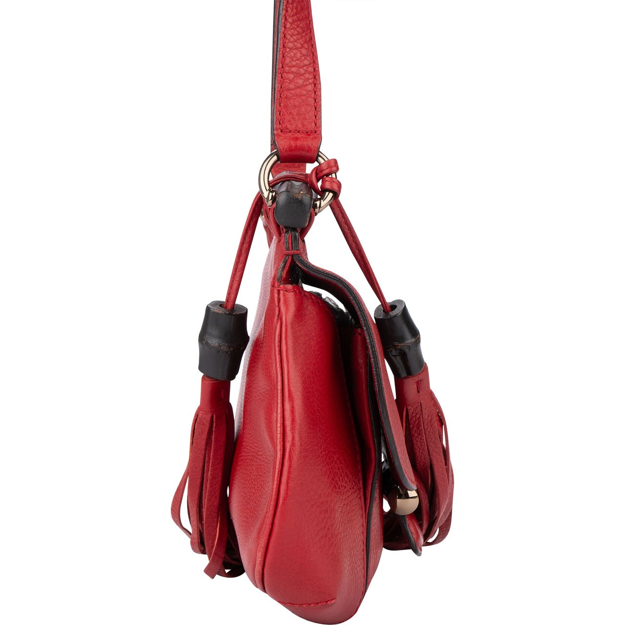 Gucci Gucci Red Leather Bamboo Crossbody Bag Divers