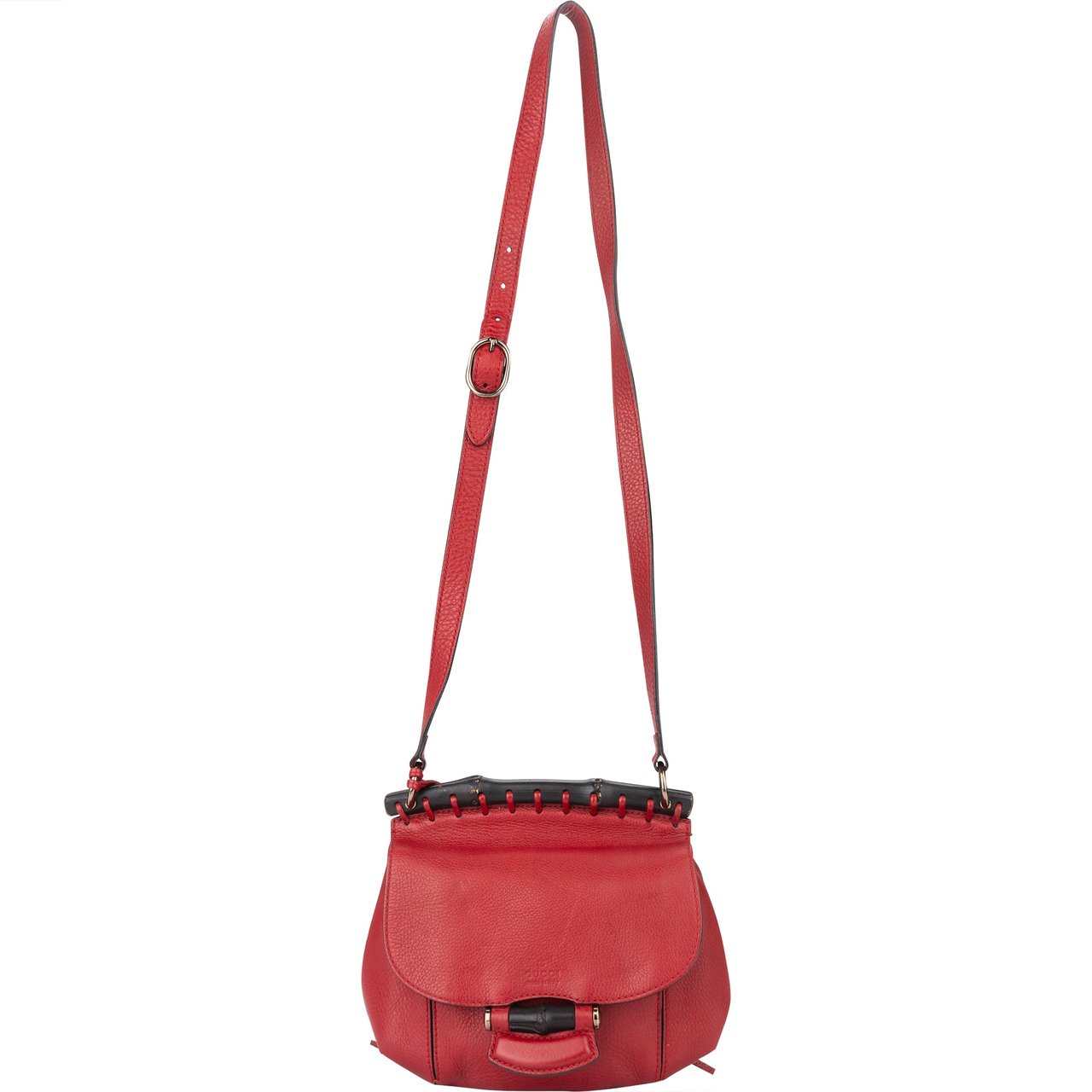 Gucci Gucci Red Leather Bamboo Crossbody Bag Divers