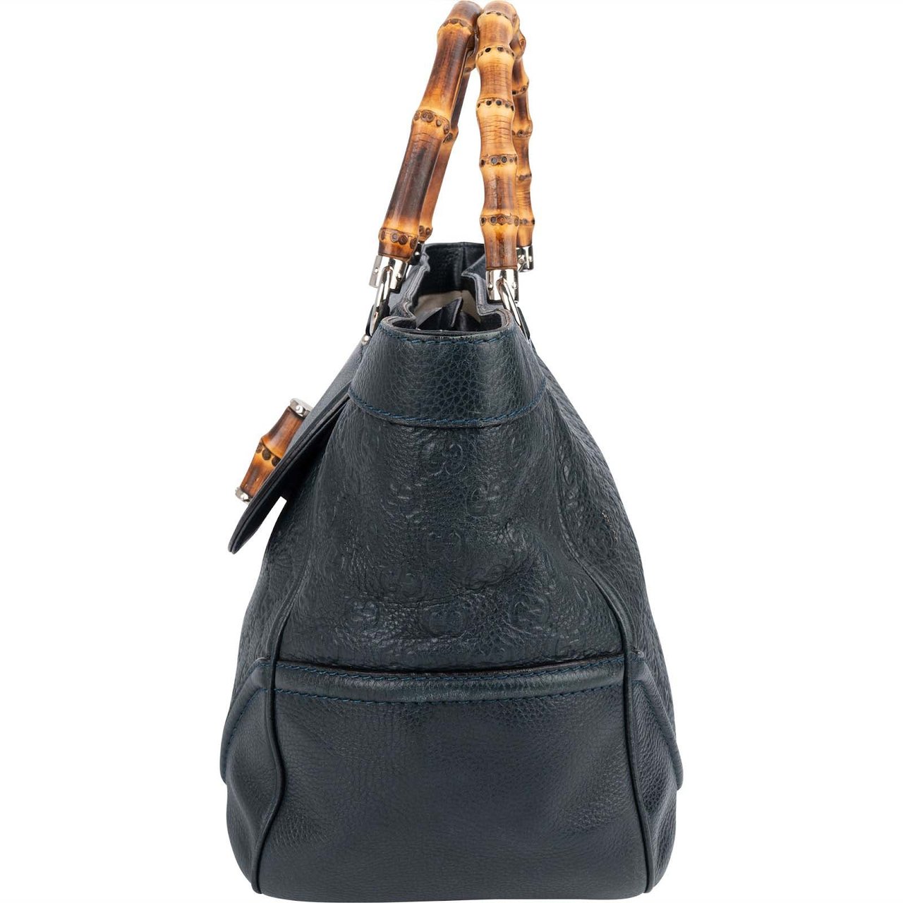 Gucci Gucci Guccissima Leather Bamboo Top Handle Tote Handbag Navy