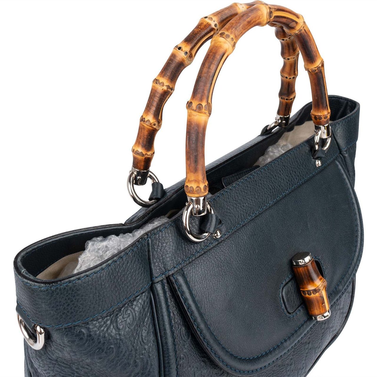 Gucci Gucci Guccissima Leather Bamboo Top Handle Tote Handbag Navy