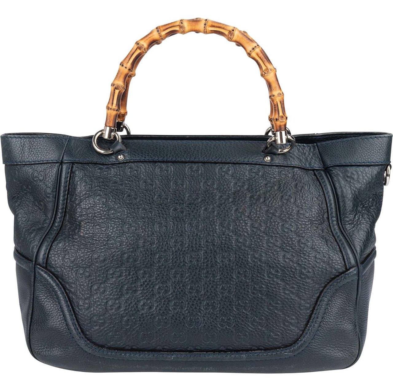 Gucci Gucci Guccissima Leather Bamboo Top Handle Tote Handbag Navy