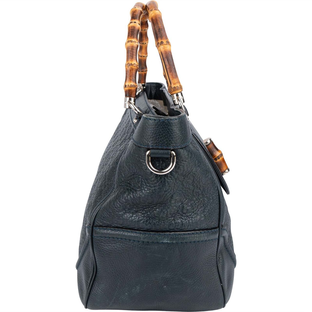 Gucci Gucci Guccissima Leather Bamboo Top Handle Tote Handbag Navy