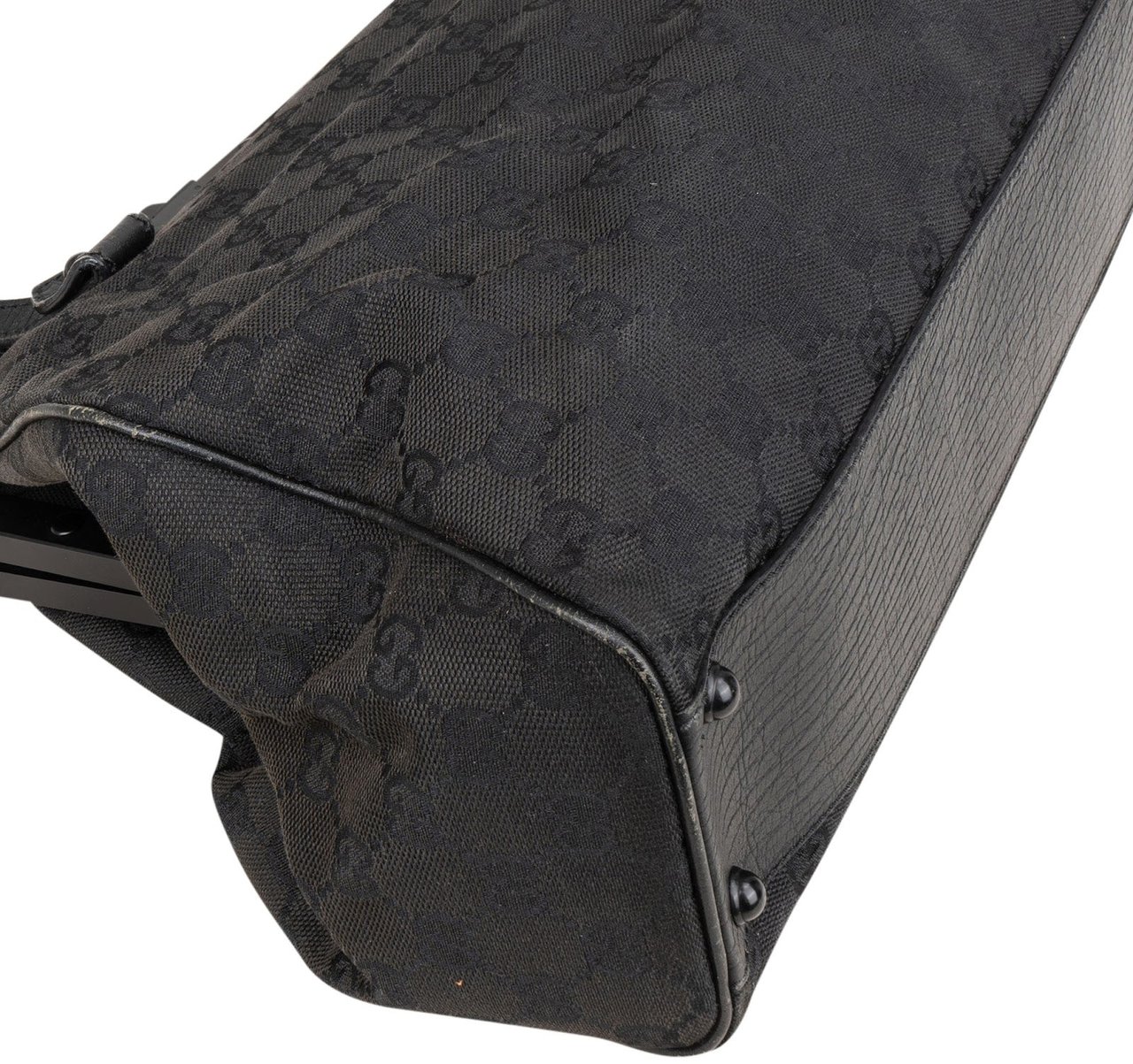 Gucci Gucci Black GG Monogram Bamboo Top Handle Frame Handbag Zwart