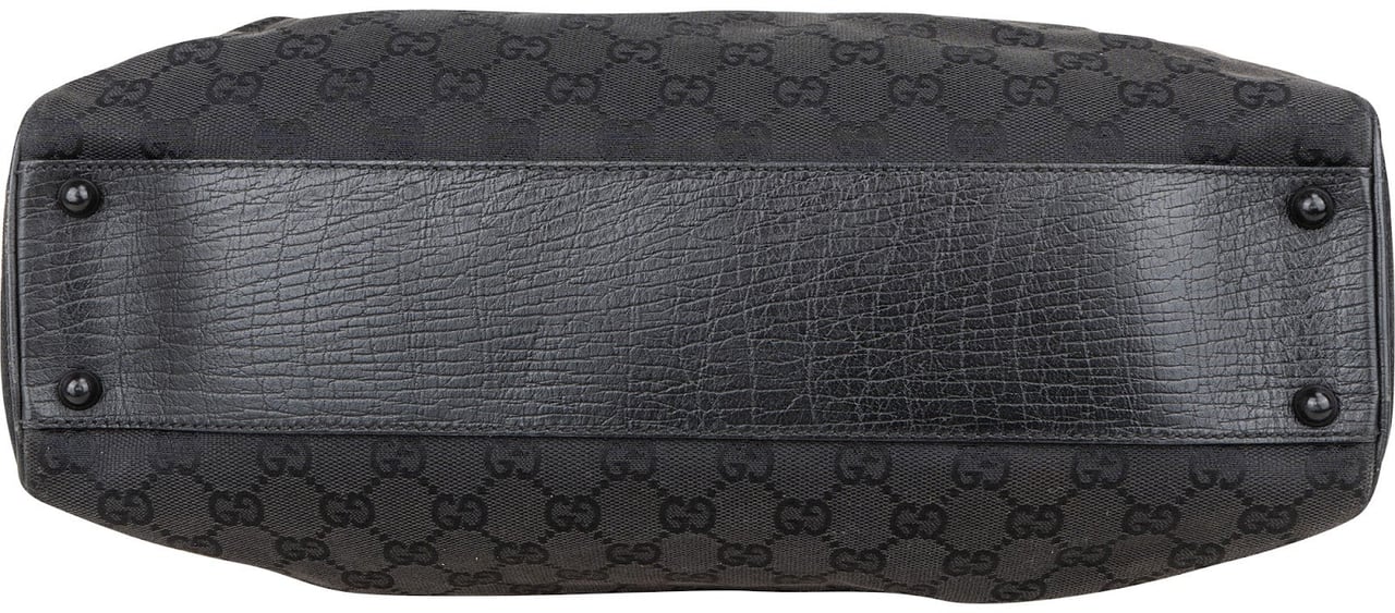 Gucci Gucci Black GG Monogram Bamboo Top Handle Frame Handbag Zwart