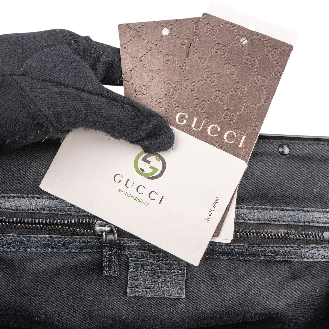 Gucci Gucci Black GG Monogram Bamboo Top Handle Frame Handbag Zwart