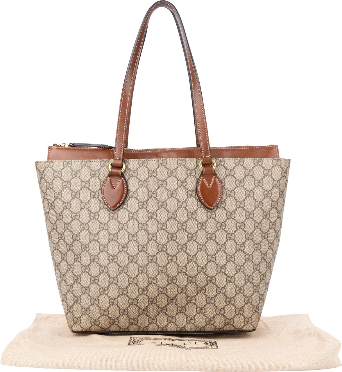 Gucci Gucci GG Supreme Monogram Zip Shopper Bag Bruin