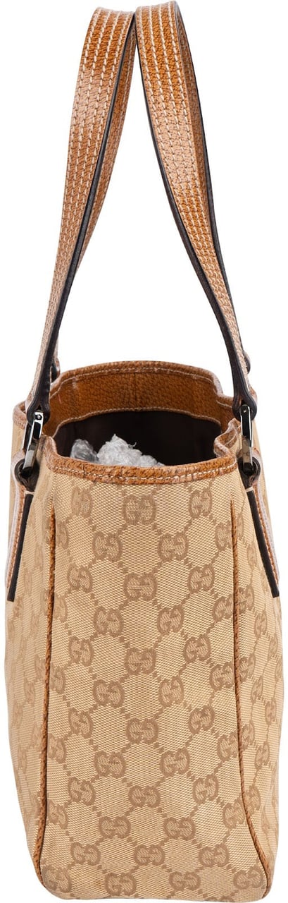 Gucci Gucci Monogram GG Canvas and Perforated Leather Small Handbag Beige