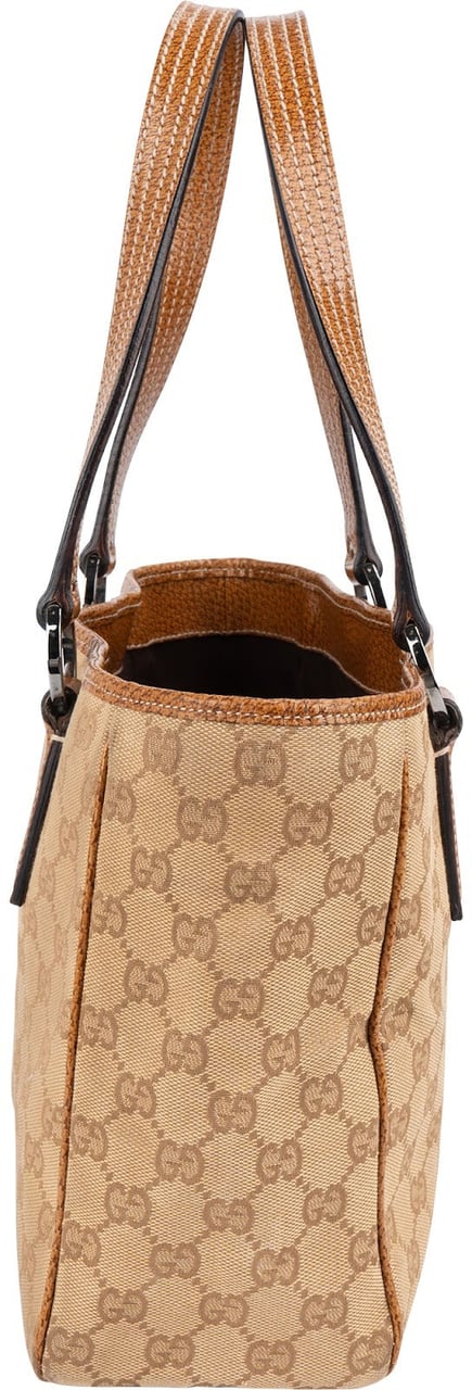 Gucci Gucci Monogram GG Canvas and Perforated Leather Small Handbag Beige