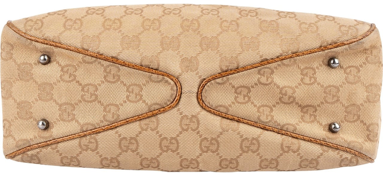 Gucci Gucci Monogram GG Canvas and Perforated Leather Small Handbag Beige