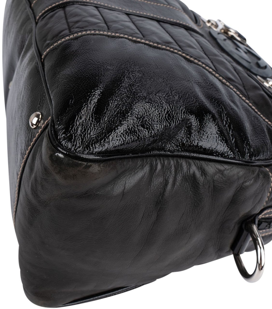 Gucci Gucci GG Black Quilted and Grained Patent Bowler Handbag Zwart