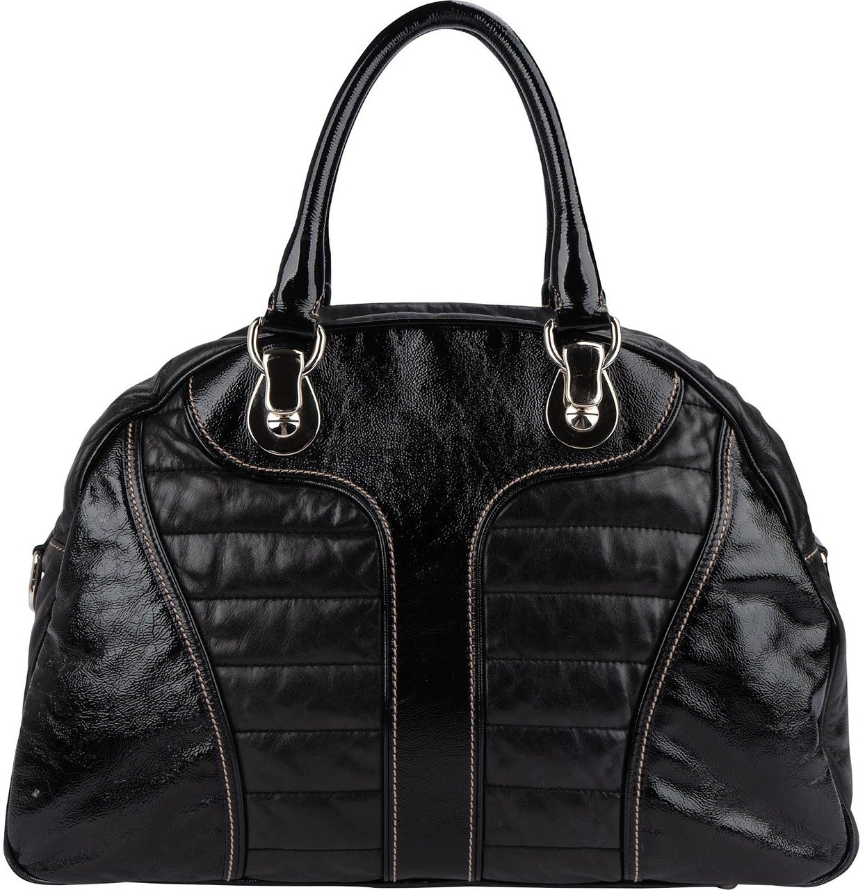 Gucci Gucci GG Black Quilted and Grained Patent Bowler Handbag Zwart