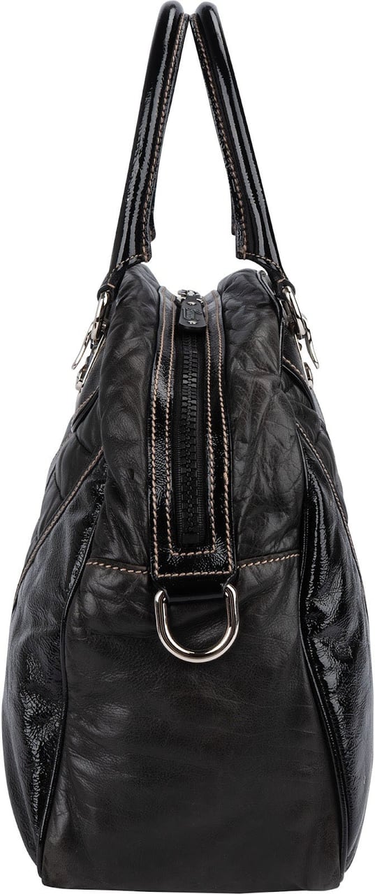 Gucci Gucci GG Black Quilted and Grained Patent Bowler Handbag Zwart
