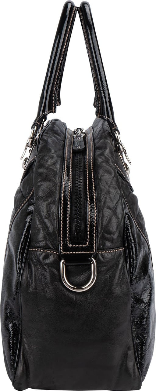Gucci Gucci GG Black Quilted and Grained Patent Bowler Handbag Zwart