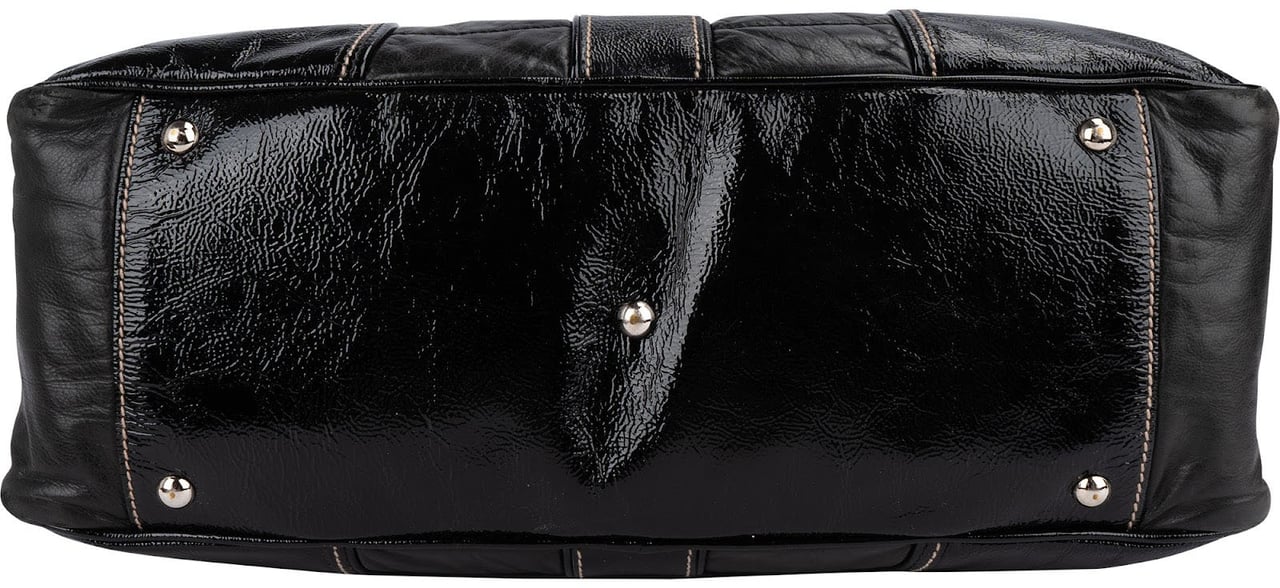 Gucci Gucci GG Black Quilted and Grained Patent Bowler Handbag Zwart
