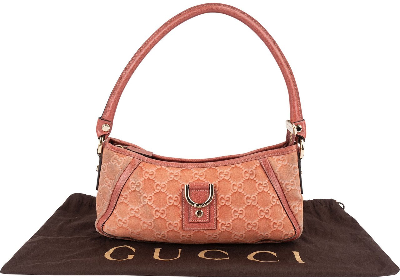 Gucci Gucci Monogram GG Suede Abbey D-Ring Pochette Shoulder Bag Rood