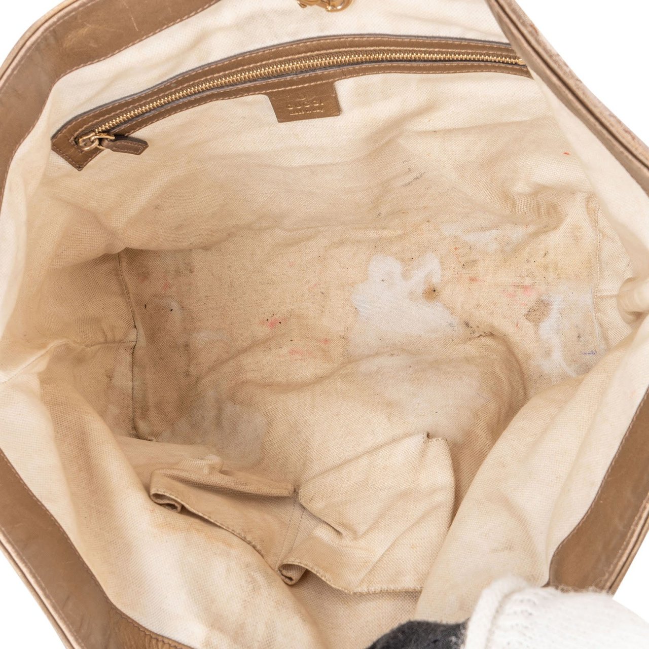 Gucci Gucci GG Shimmer Monogram Heart Charm Tote Handbag Bruin