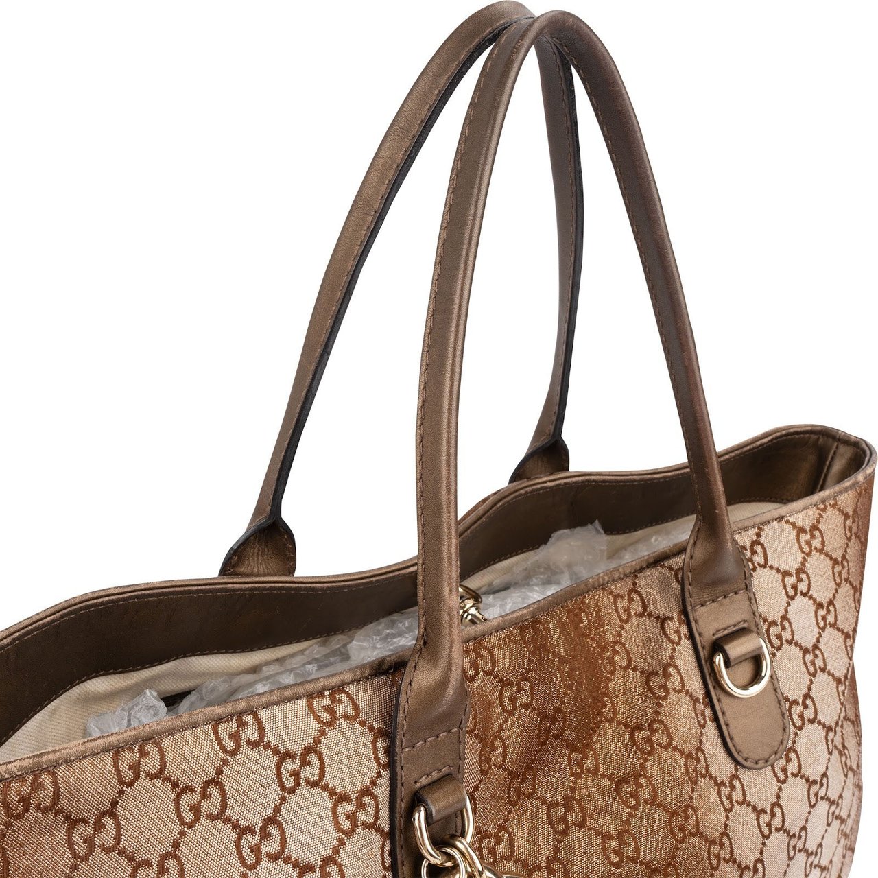 Gucci Gucci GG Shimmer Monogram Heart Charm Tote Handbag Bruin