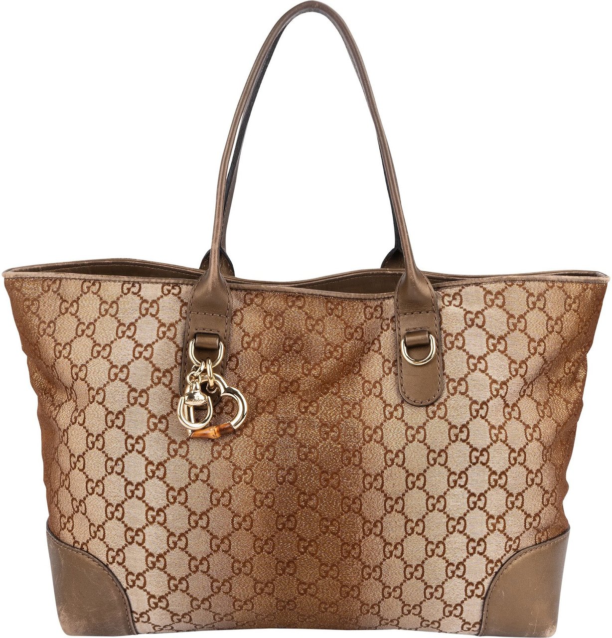 Gucci Gucci GG Shimmer Monogram Heart Charm Tote Handbag Bruin